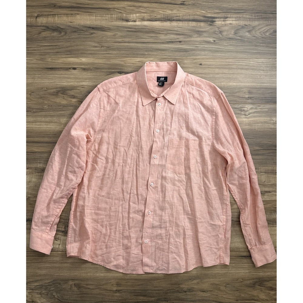H&M Slim Fit Button Up Dress Shirt Mens Size XXL Long Sleeve Pink